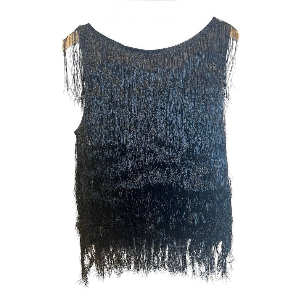 Rachel Zoe Iggy XS Fringe Pullover Blouse Tank Top Black NWT Boho Chic Trendy - Picture 3 of 11